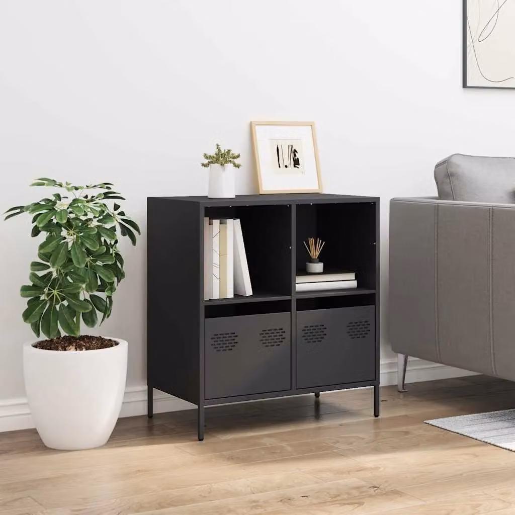 Berkfield Home Black Matt Metal Sideboard W/D/H: 68 x 39 x 73.5 cm – 2