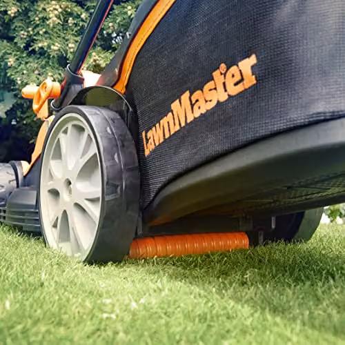 LawnMaster 1800W 40cm Electric Lawnmower with Rear Roller and 350W 2-in-1 Grass Trimmer and Edger Set in Orange – 3