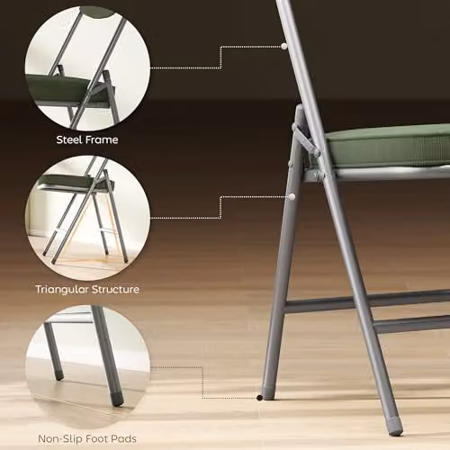 HOMCOM Set of 4 Stackable Folding Chairs with Fabric Padded Seats and Metal Frame in Green – 5