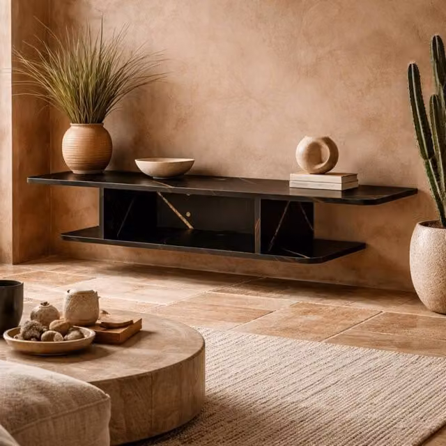 Wyld Haus Dibasa Mizi Black Wall Mounted Floating TV Unit in MDF