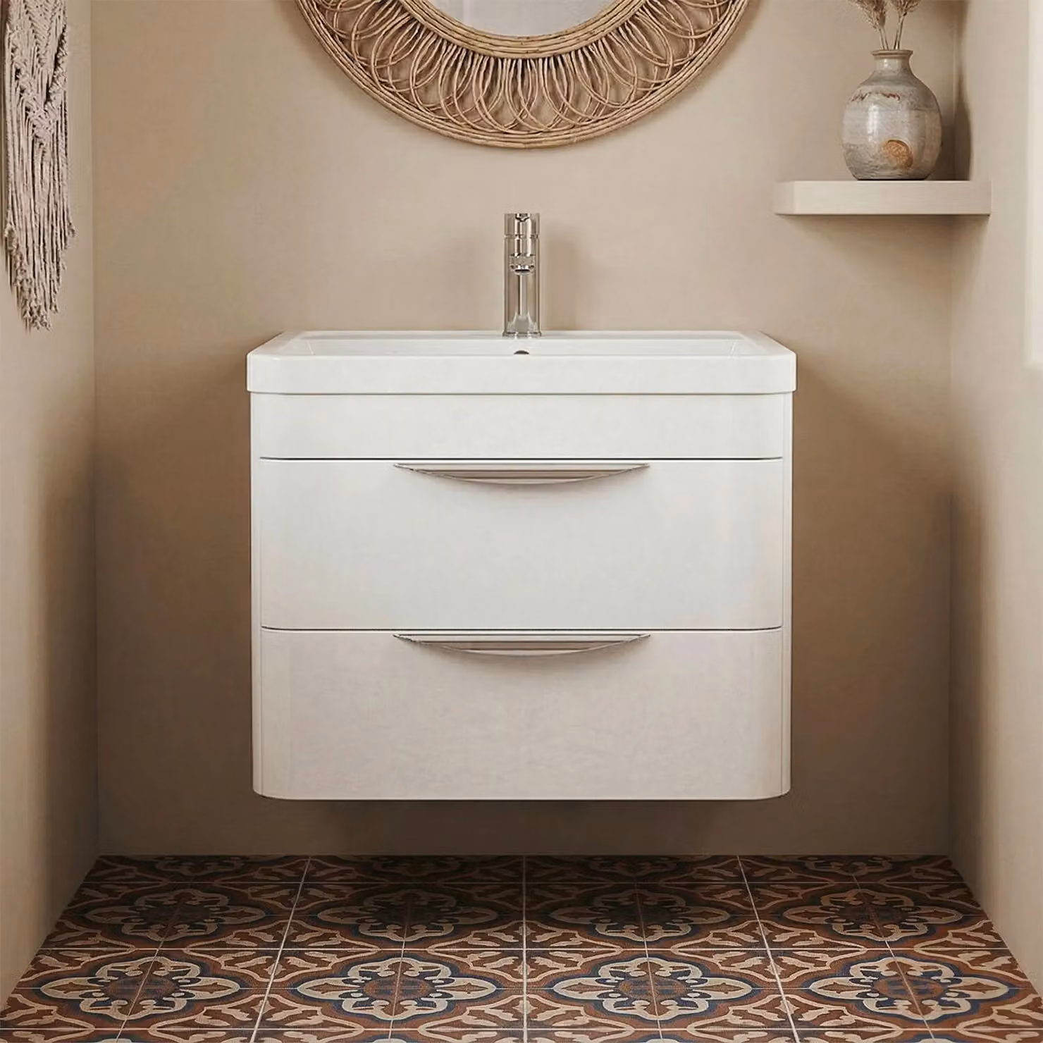 Balterley Modern Wall Hung 2 Drawer Bathroom Vanity Unit with Basin, White, Width: 55 cm – 3