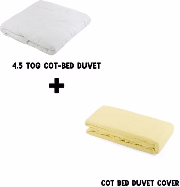 Junior Joy Baby 4.5 TOG Cot Bed Duvet and Cotton Cover Set, Lemon Yellow, W x H: 120 x 150 cm