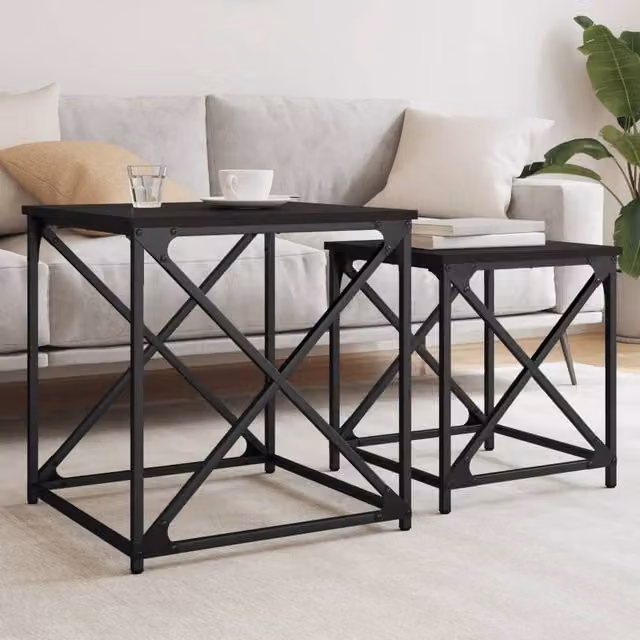 Berkfield Home Nesting Coffee Tables, Set of 2, Black Engineered Wood and Metal