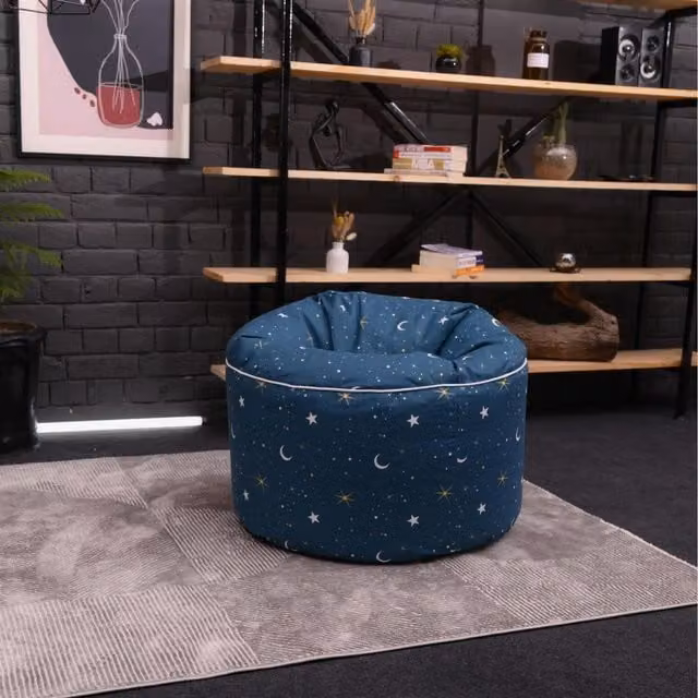 Ready Steady Bed Moonlight Printed Kids Bean Bag Chair, Blue Abstract Round Pouffe