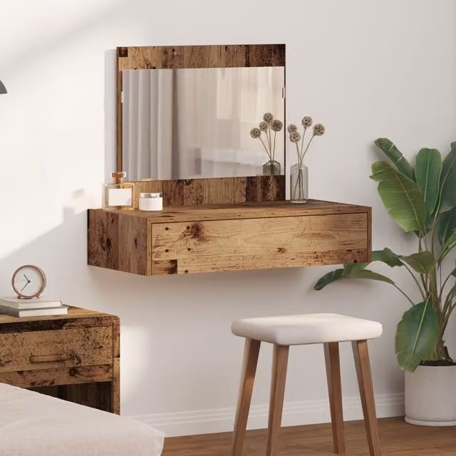Berkfield Home Wall Hanging Dressing Table in Brown Old Wood, W: 83 cm, D: 40 cm, H: 70 cm – 1