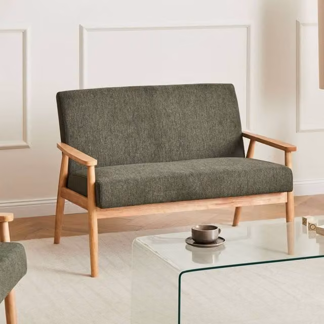 Wyld and Coco Retro 2-Seater Upholstered Sofa in Green with Solid Wood Frame – 1