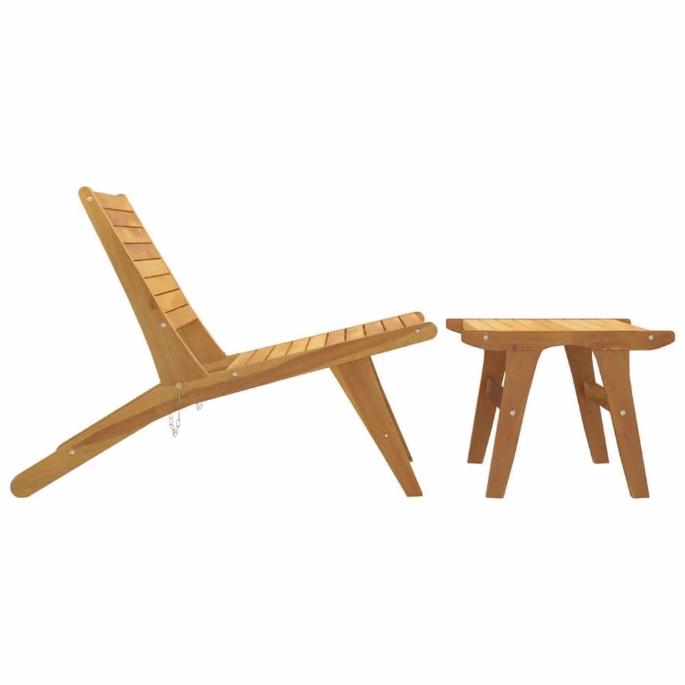 Berkfield Home Beautiful Garden Lounge Chair with Ottoman, Solid Teak Wood, Brown – 3