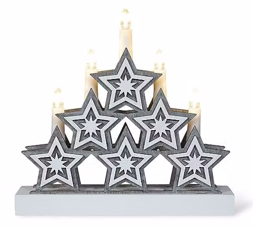 Xmas Haus Natural Festive Wood LED Light Up Christmas Candle Arch with Stars in White – 1