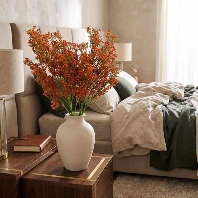 Artificial Berry Stem Faux Coral Bush Spray in Orange and Red, Height: 75 cm