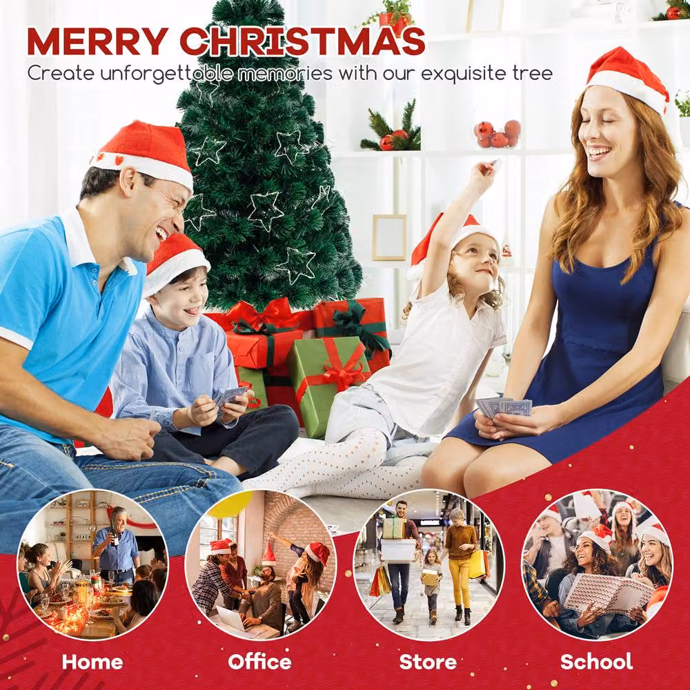Gymax Pre-Lit Christmas Tree with Warm-White Star String Lights, Green, Height: 150 cm – 3