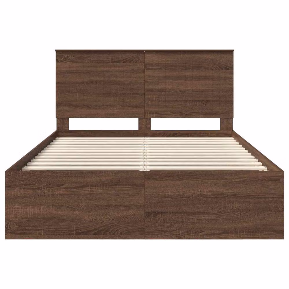 Berkfield Home Modern Bed Frame with Headboard in Brown Oak and Solid Pine Wood, W/D/H: 140 x 200 cm – 3