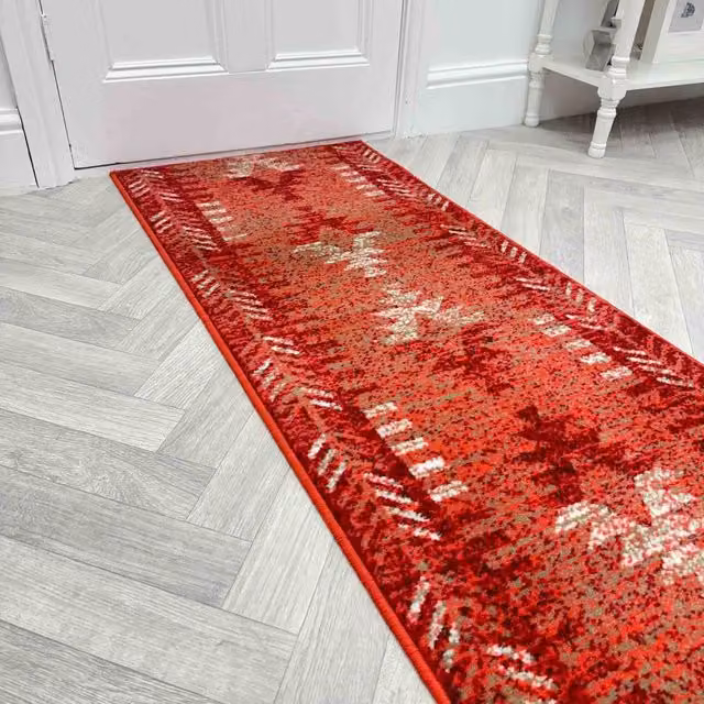 runrug Native Hallway Carpet Runner Rug in Red, W: 60 cm, L: 300 cm