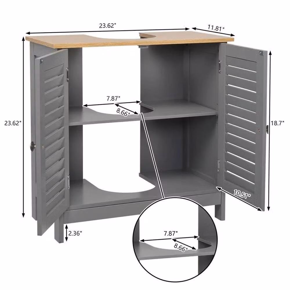 KORVIXA Grey Glossy Bathroom Basin Under Sink Cabinet with Roll Shutter and Internal Shelves, W: 70 cm, H: 75 cm – 2