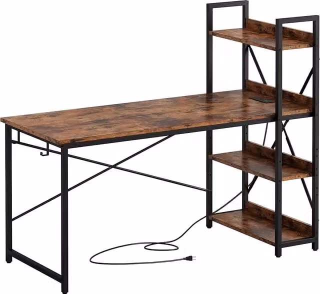 HYGRAD Industrial Brown 4 Tier Computer Desk for Home Office Study