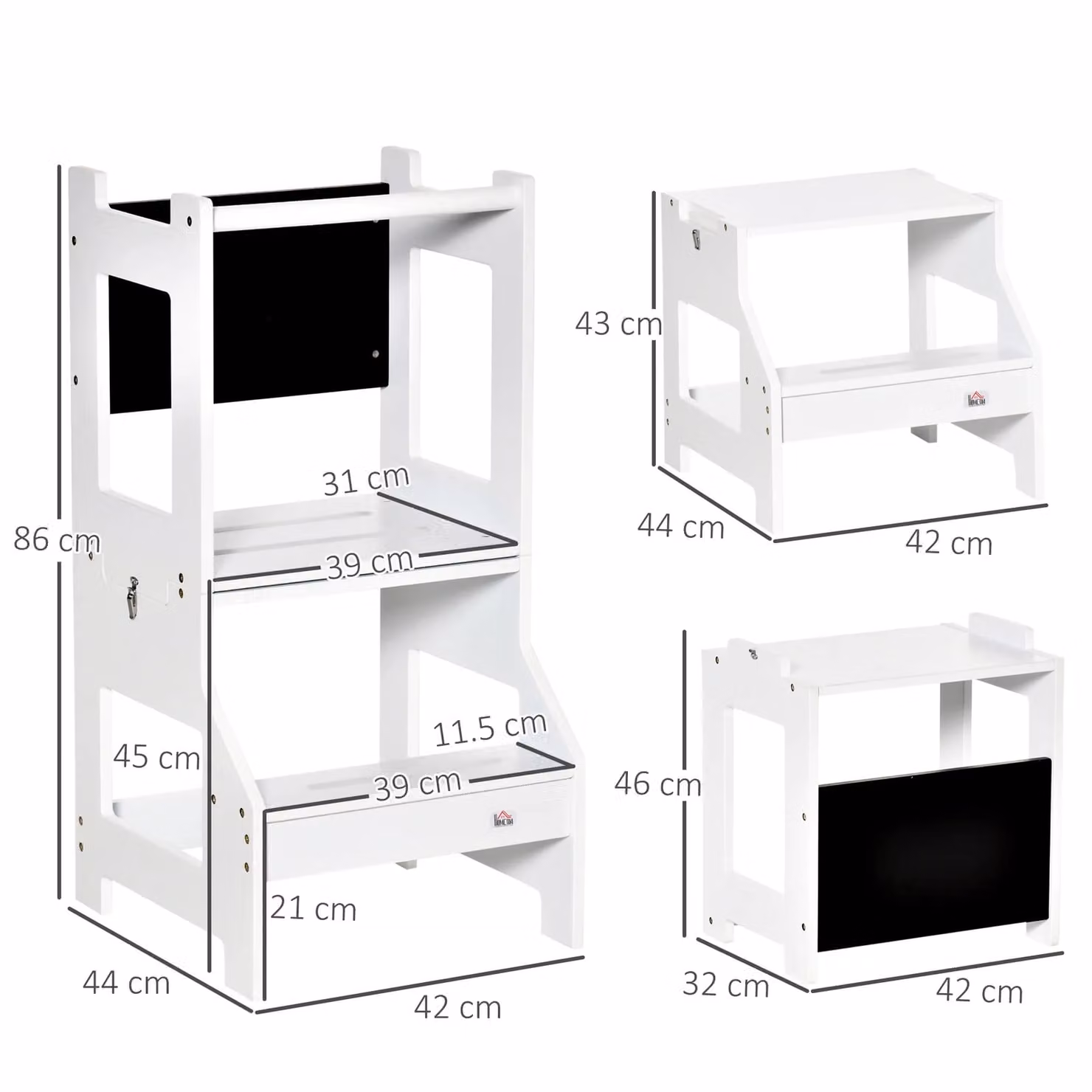 HOMCOM 2-in-1 Kids Learning Tower and Step Stool with Chalkboard, White – 2