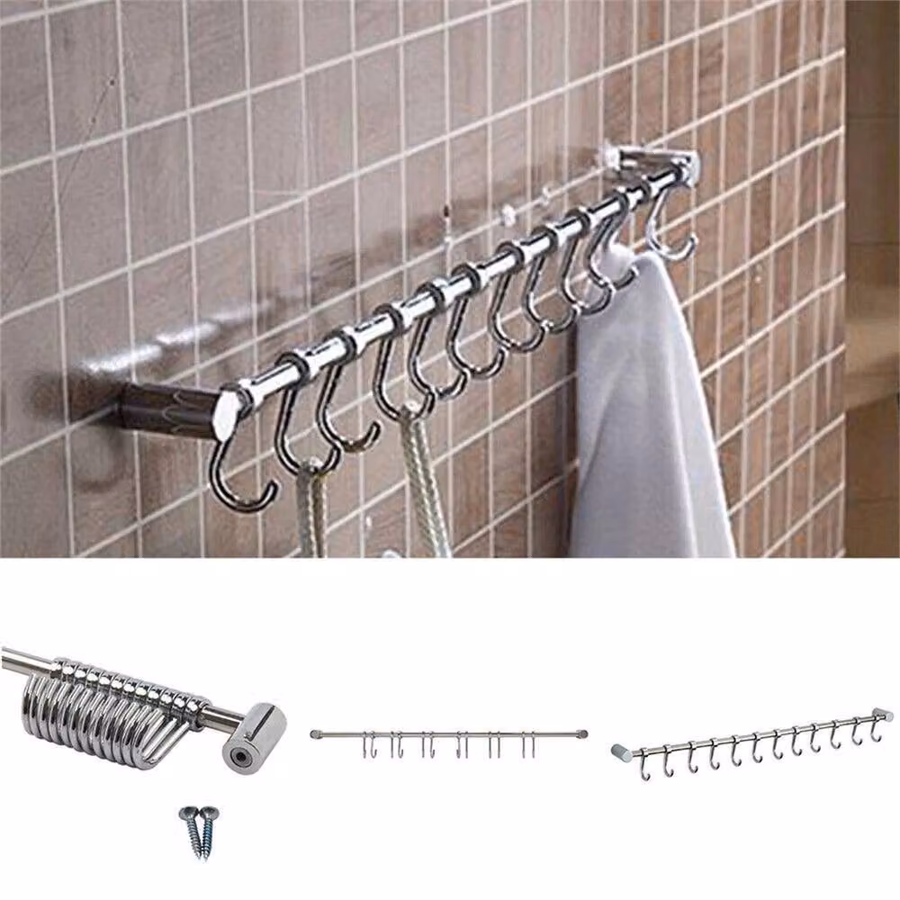 Nordara 12 Hook Wall Mounted Hanging Rack Utensil Holder in Silver, Width: 70 cm – 3