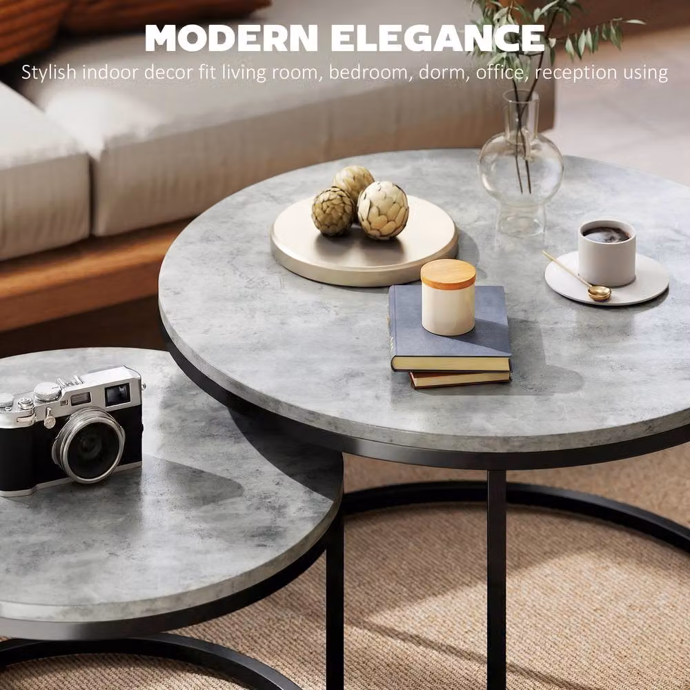 STILVORA Set of 2 Round Nesting Coffee Tables in Grey and Black – 4
