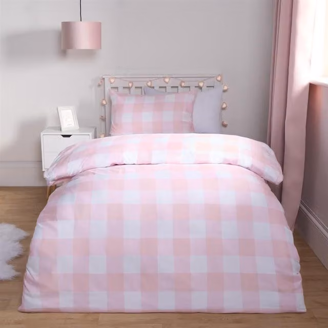 OHS Kids Reversible Gingham Duvet Set in Pink, 90 x 200 cm