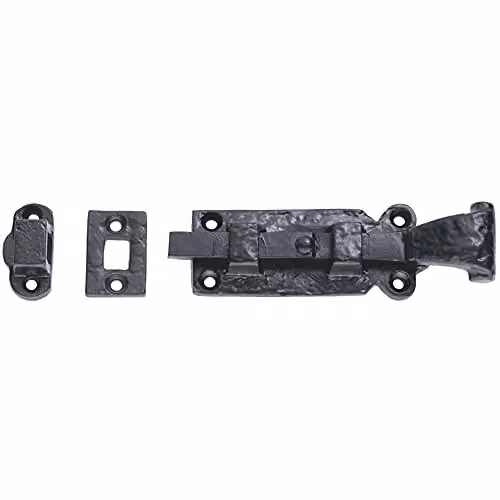 Loops Surface Mounted Straight Barrel Door Bolt Lock in Black Antique, W: 19.8 cm, H: 4.8 cm – 1