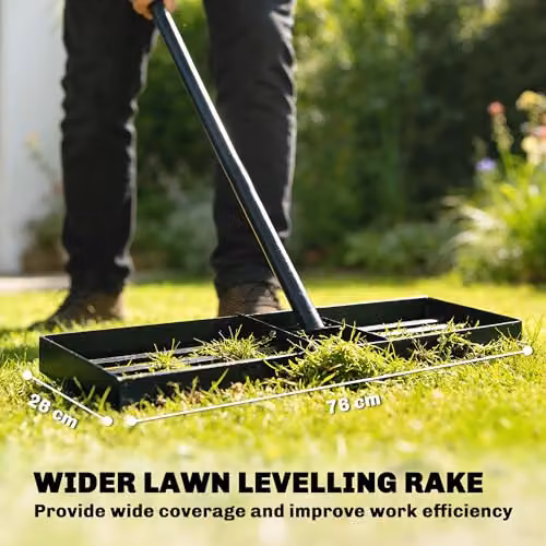 Outsunny Heavy Duty Metal Lawn Levelling Rake in Green, W: 76 cm, D: 26 cm – 3