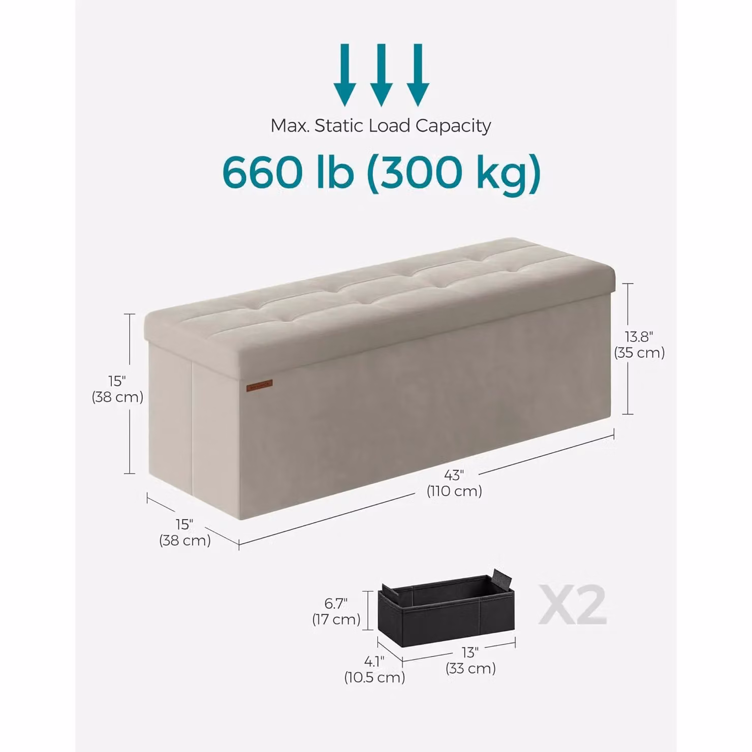 SONGMICS Extra Large Foldable Storage Ottoman Cube Heavy Duty Bench in White – 2