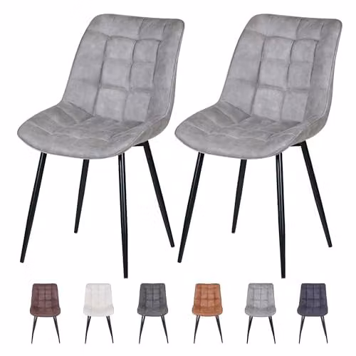 MCC Direct Alba Set of 2 Faux Matte Suede Leather Dining Chairs with Metal Legs in Light Grey – 1
