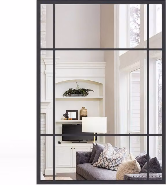 Costway Modern Rectangular Wall Mounted Decorative Mirror in Black, W: 100 cm, H: 70 cm – 1