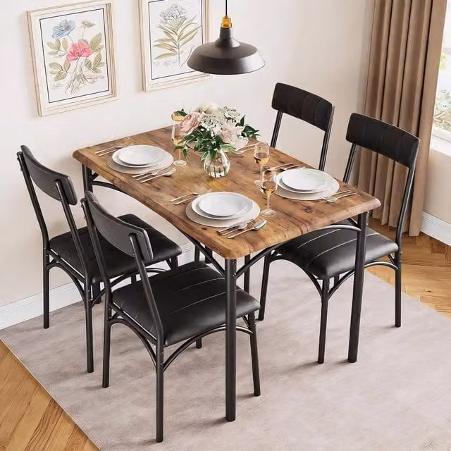 London Boutique 5-Piece Rectangular Dining Table Set with 4 Upholstered Chairs in Multicolour