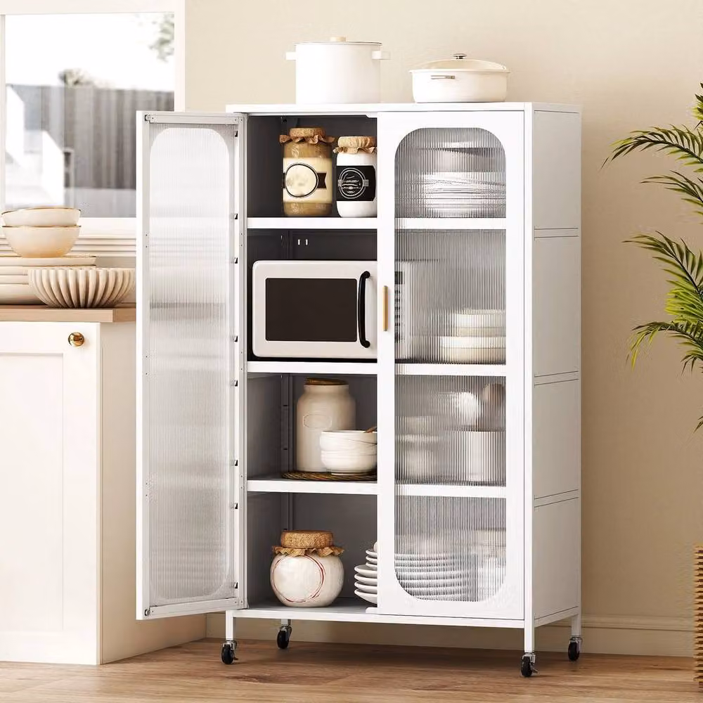 KORVIXA Tall Kitchen Pantry with Glass Doors and Adjustable Shelves, White – 3