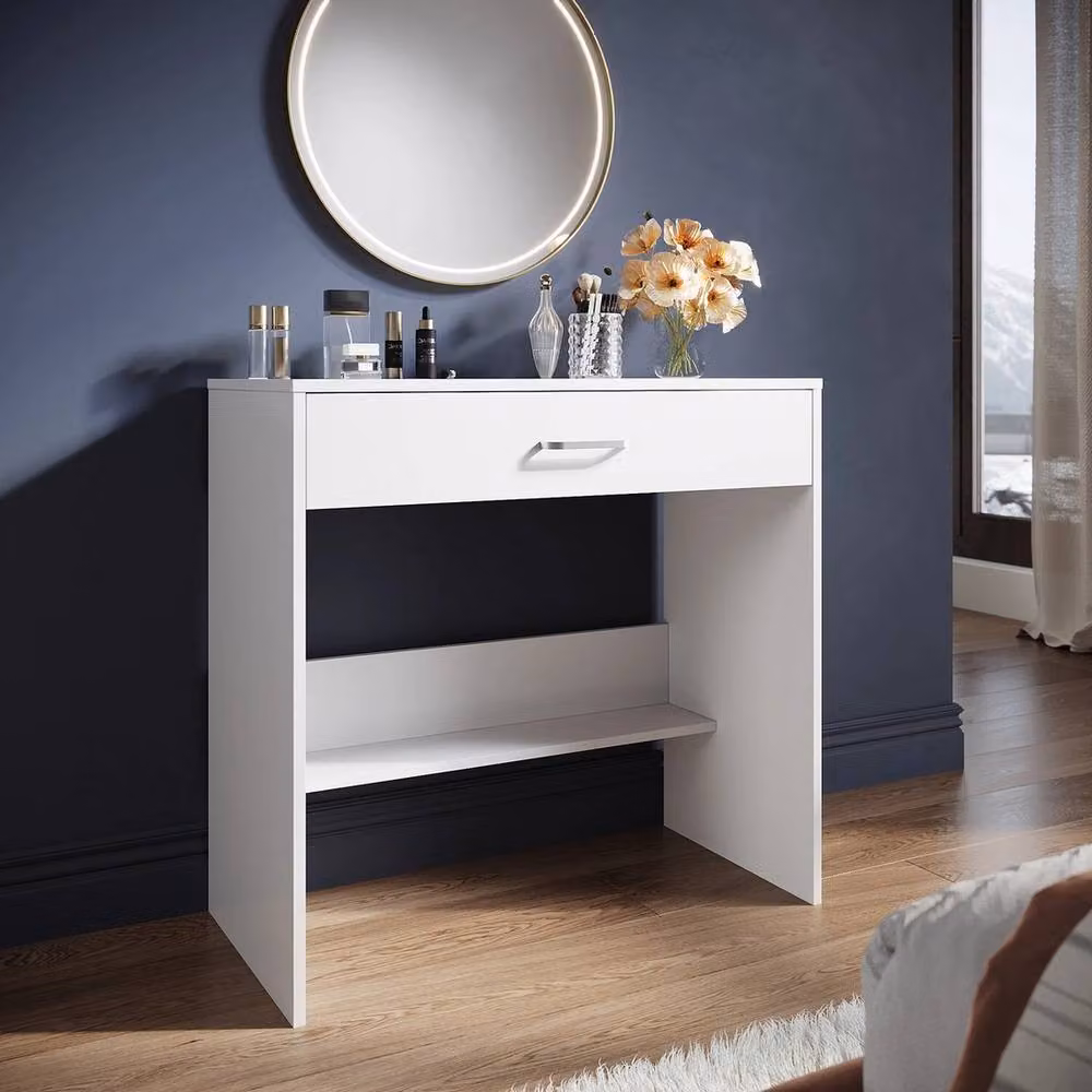 ERGOVEXA High Gloss Dressing Table with Hollywood LED Mirror and Storage Drawers in White, W/D/H: 77 x 40 x 40 cm – 2