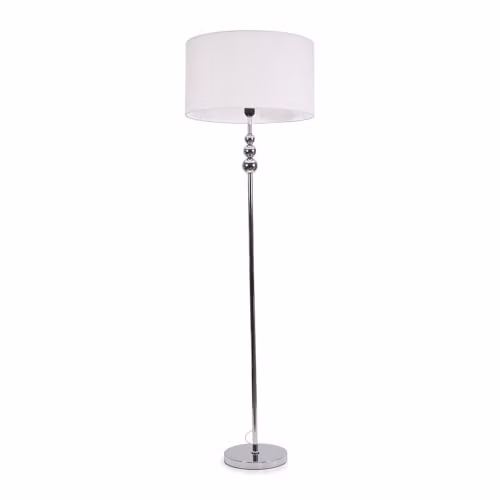 ValueLights Chrome Stacked Ball Floor Lamp with White Fabric Drum Shade – 1