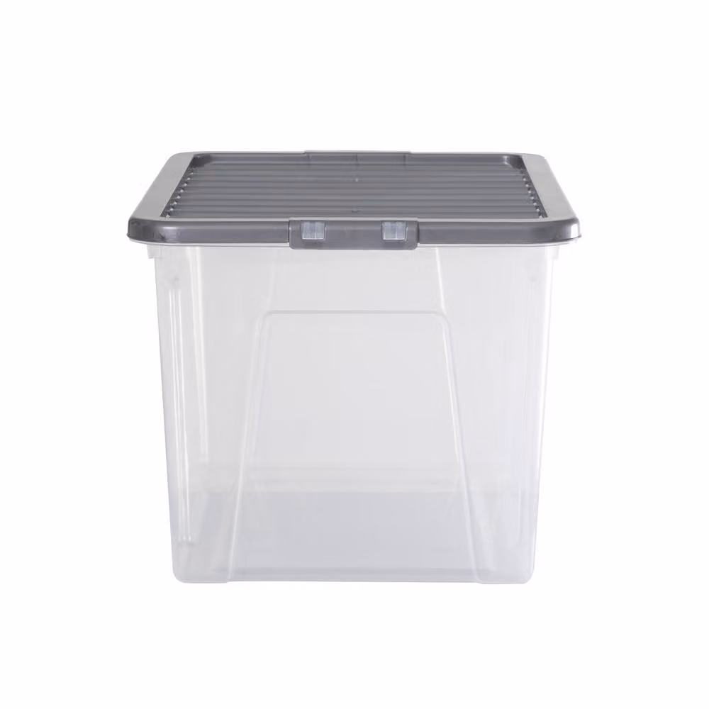 Wham Crystal 60L Stackable Plastic Storage Boxes with Silver Lids, Pack of 4, Transparent – 3