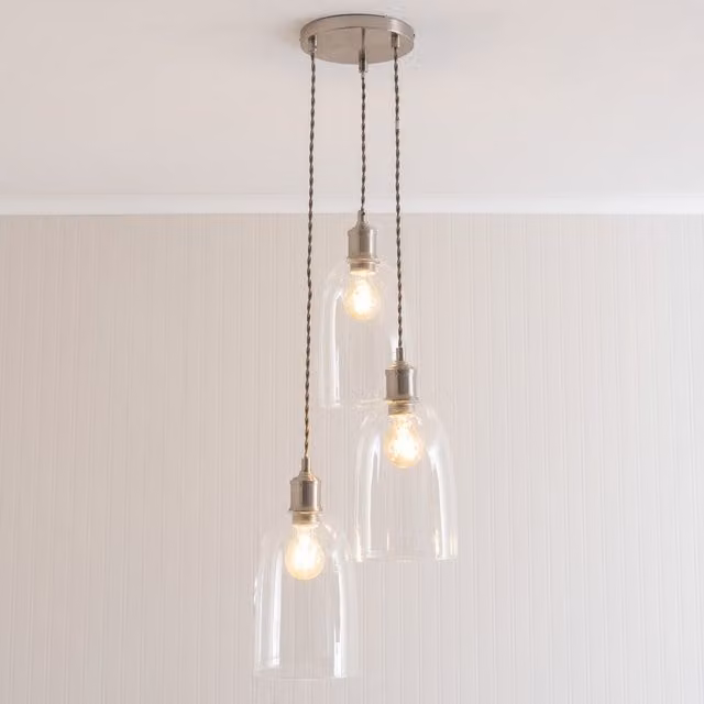 ValueLights Kira Glass Dome 3 Drop Cluster Ceiling Pendant Light with LED Bulbs in Brushed Chrome