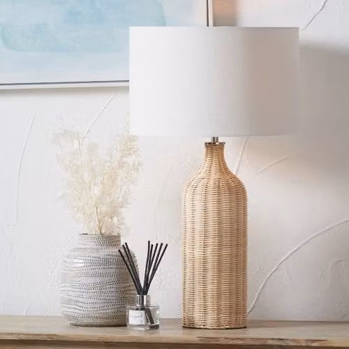 Ruma Rattan Bottle Table Lamp with Shade in Natural Beige – 1