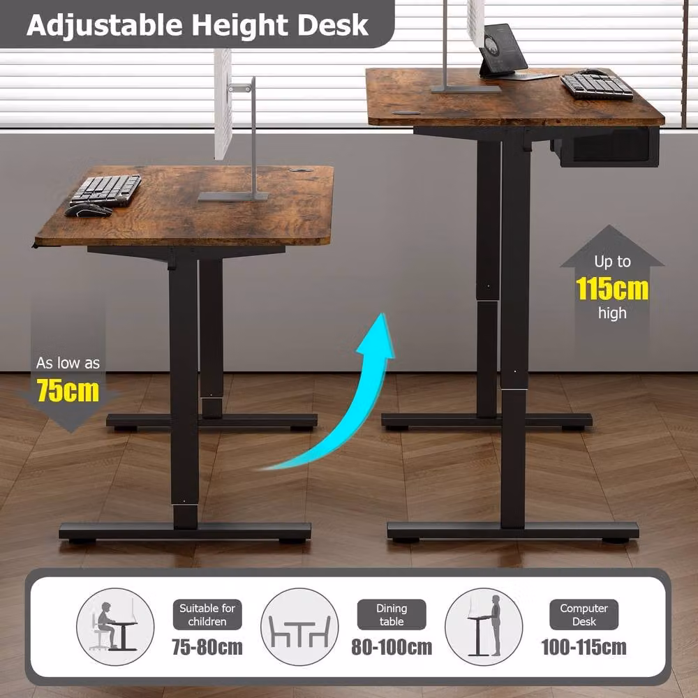 MCC Direct Electric Height Adjustable Computer Desk with Drawer Unit in Walnut Brown – 3