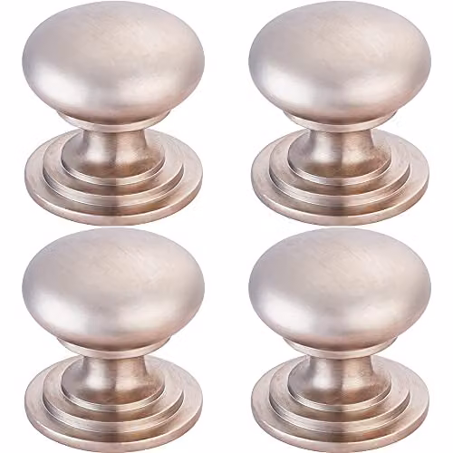 Loops 4 Pack Victorian Round Cupboard Door Knob, Brushed Silver, 38mm Diameter