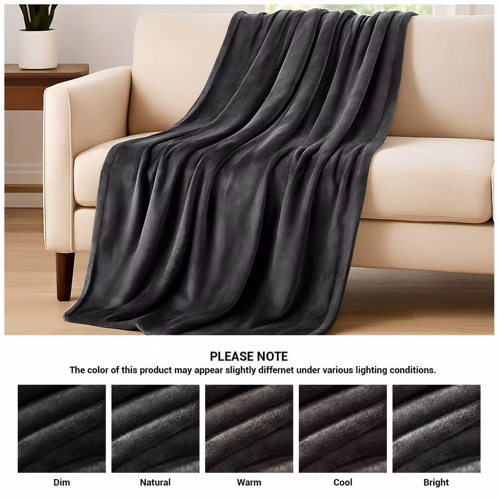 Pamposh Reversible Flannel Fleece Throw Blanket in Grey, Small – 9