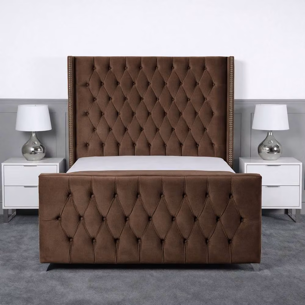 Living Comfort Bedz Executive Luxe Plush Upholstered Velvet Bed with Slatted Base and 48 Inch Headboard, Brown, W/D/H: 90 x 190 cm