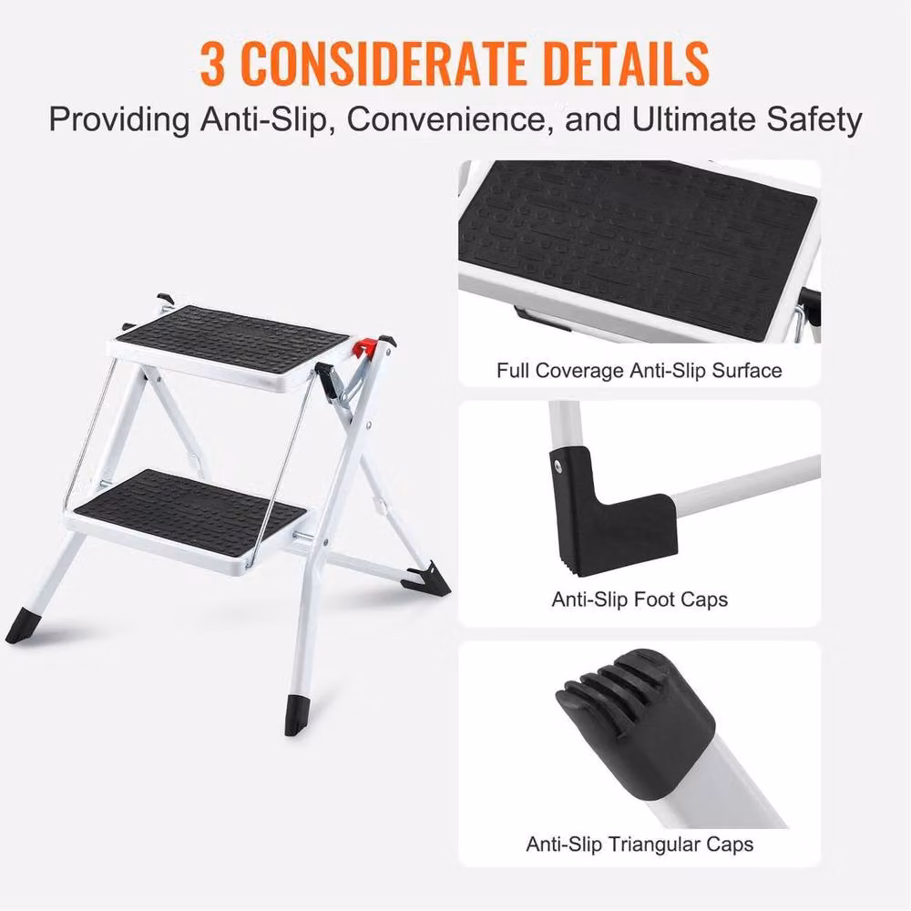 PAWNORA 2-Step Foldable Metal Step Stool Ladder in Black – 2