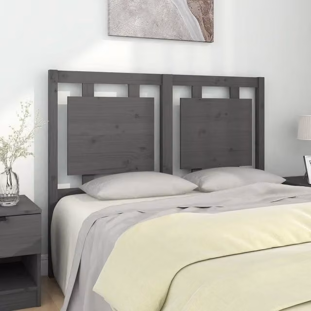 Berkfield Home Grey Solid Pine Wood Bed Headboard, W: 125.5 cm, D: 4 cm, H: 100 cm