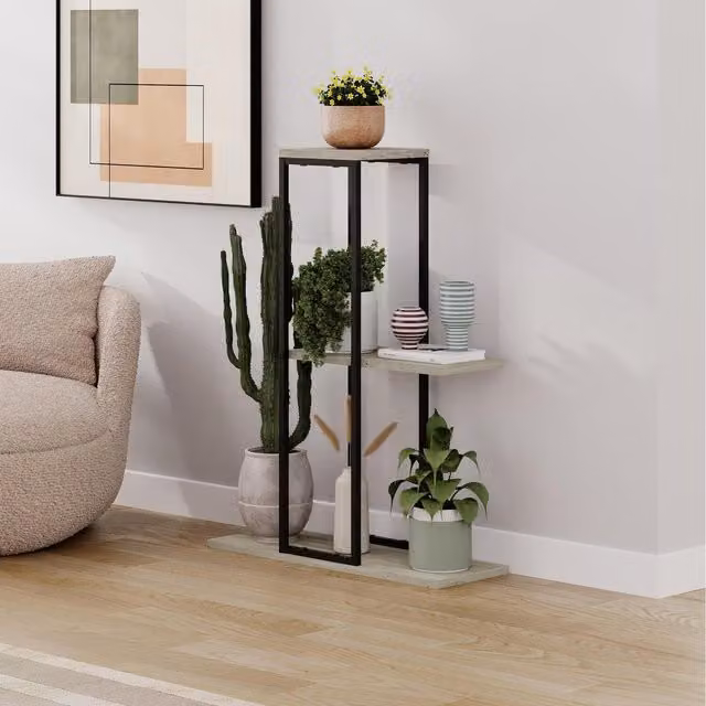 Decortie Vetra Modern 3-Tier Corner Plant Stand in Beige Travertine