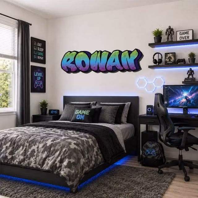 60 SECOND MAKEOVER Personalised Graffiti Name Wall Sticker Decal in Purple, Green and Blue, Width: 150 cm