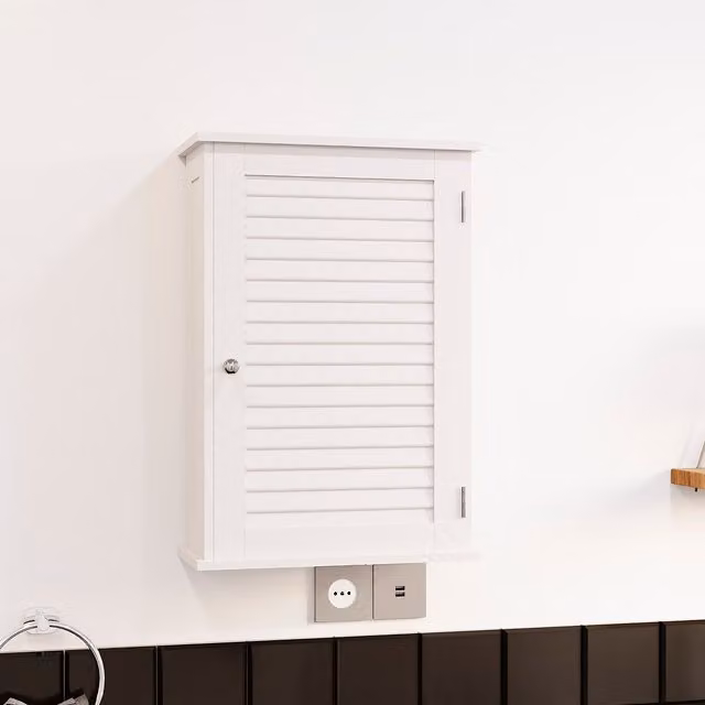 Vida Designs White Modern Wall Mounted Bathroom Cabinet with Hinged Doors and Internal Shelves