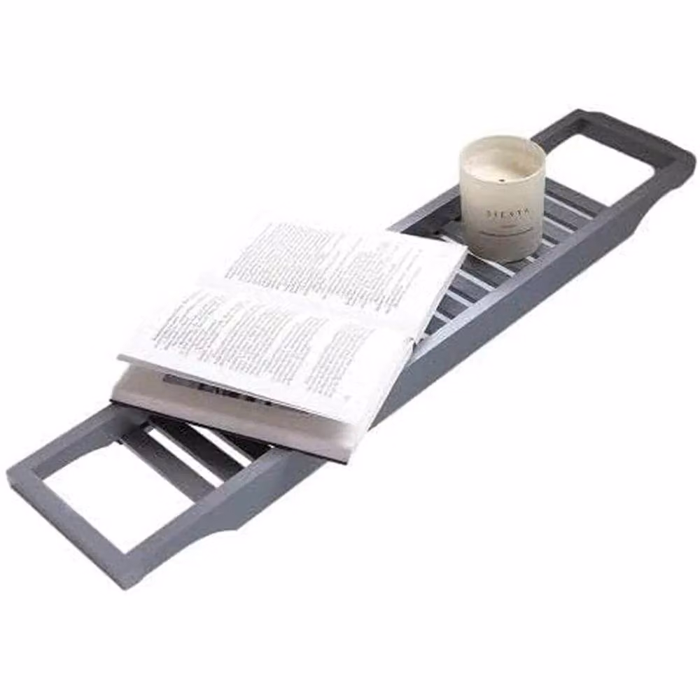 FLAVORA Slimline Bamboo Bath Bridge Rack Caddy Shelf in Grey, W: 100 cm, D: 15 cm – 3