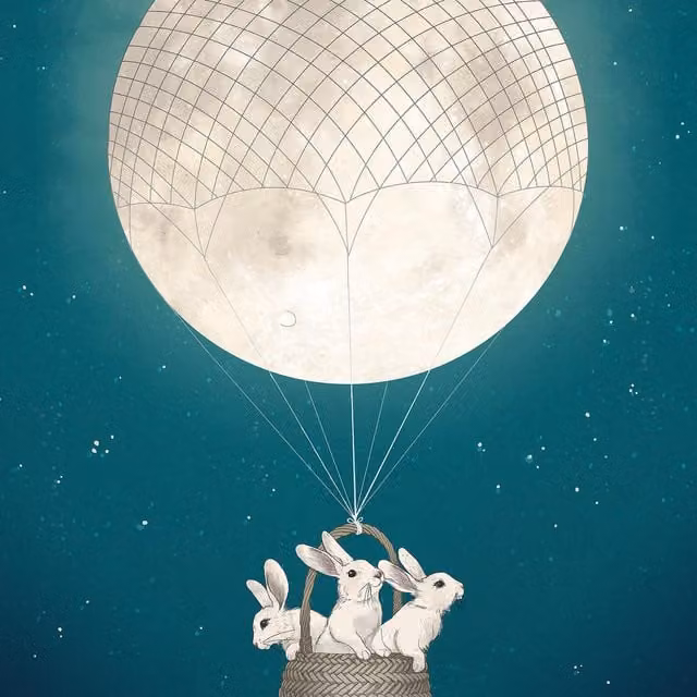 Moonbunnies Blue Animal Wall Mural