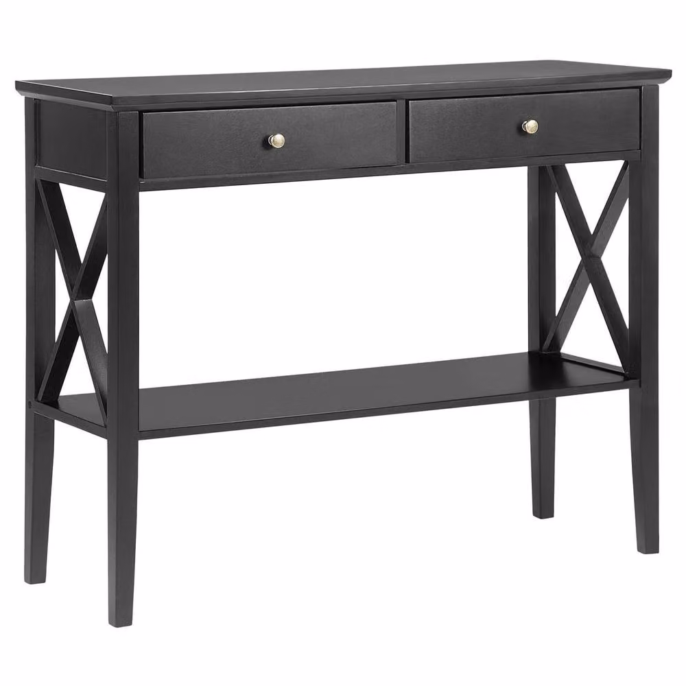 Wyld and Coco Black 2-Drawer Retro Console Table W: 100 cm, D: 35 cm – 2
