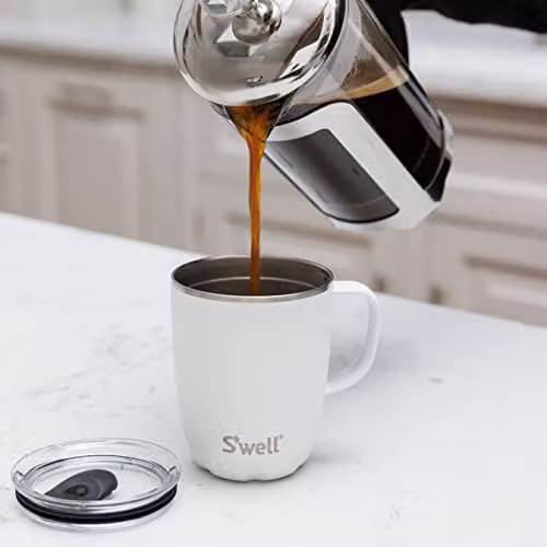 S'well Stainless Steel Vacuum Insulated Travel Mug with Handle and Lid, Moonstone White, 350ml – 2