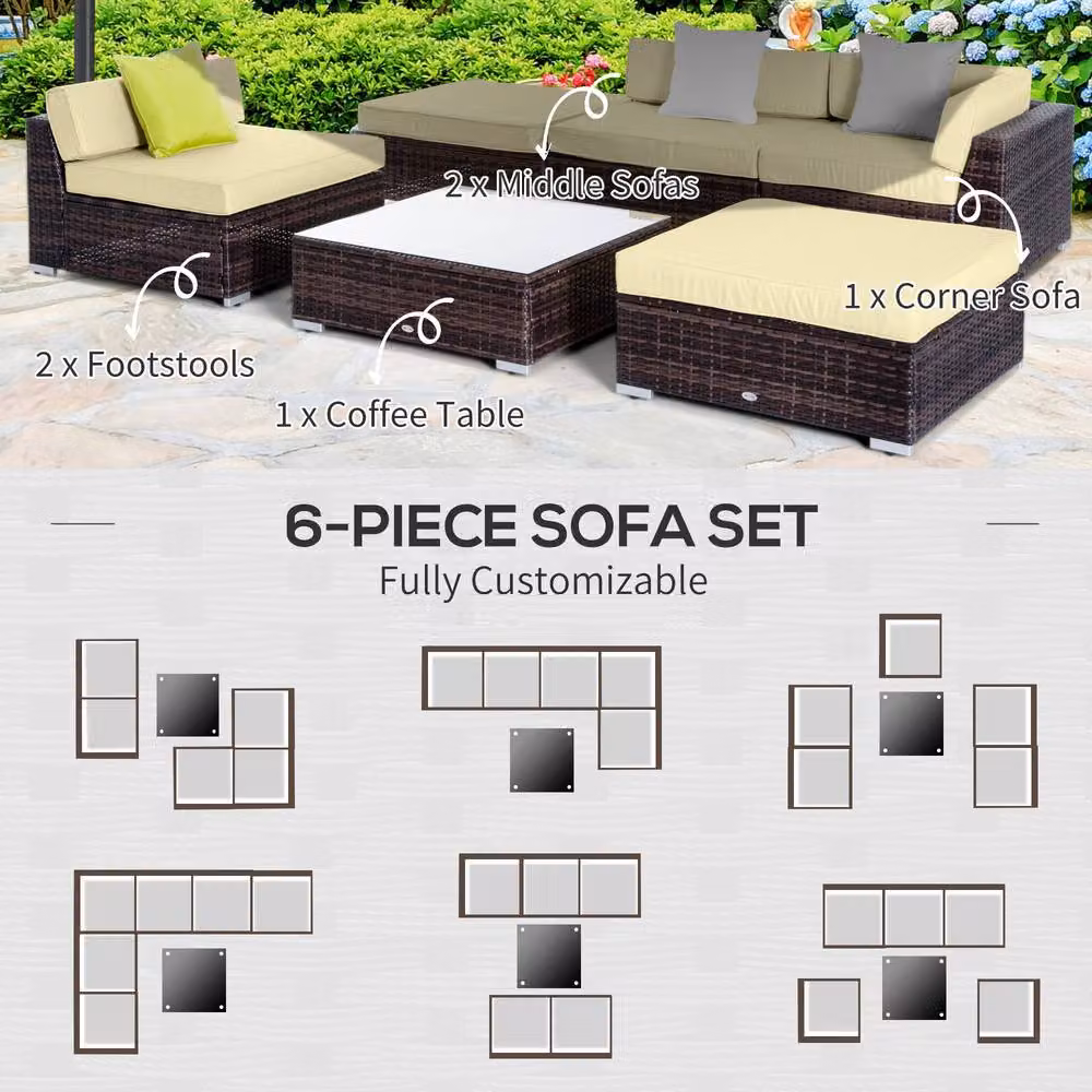 STILVORA 6-Piece Modern Sofa Set with Coffee Table in Brown – 5