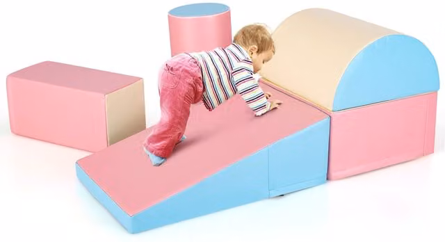 Costway 5-Piece Kids Foam and Textile Climb and Crawl Stacking Activity Playset in Pink and Blue
