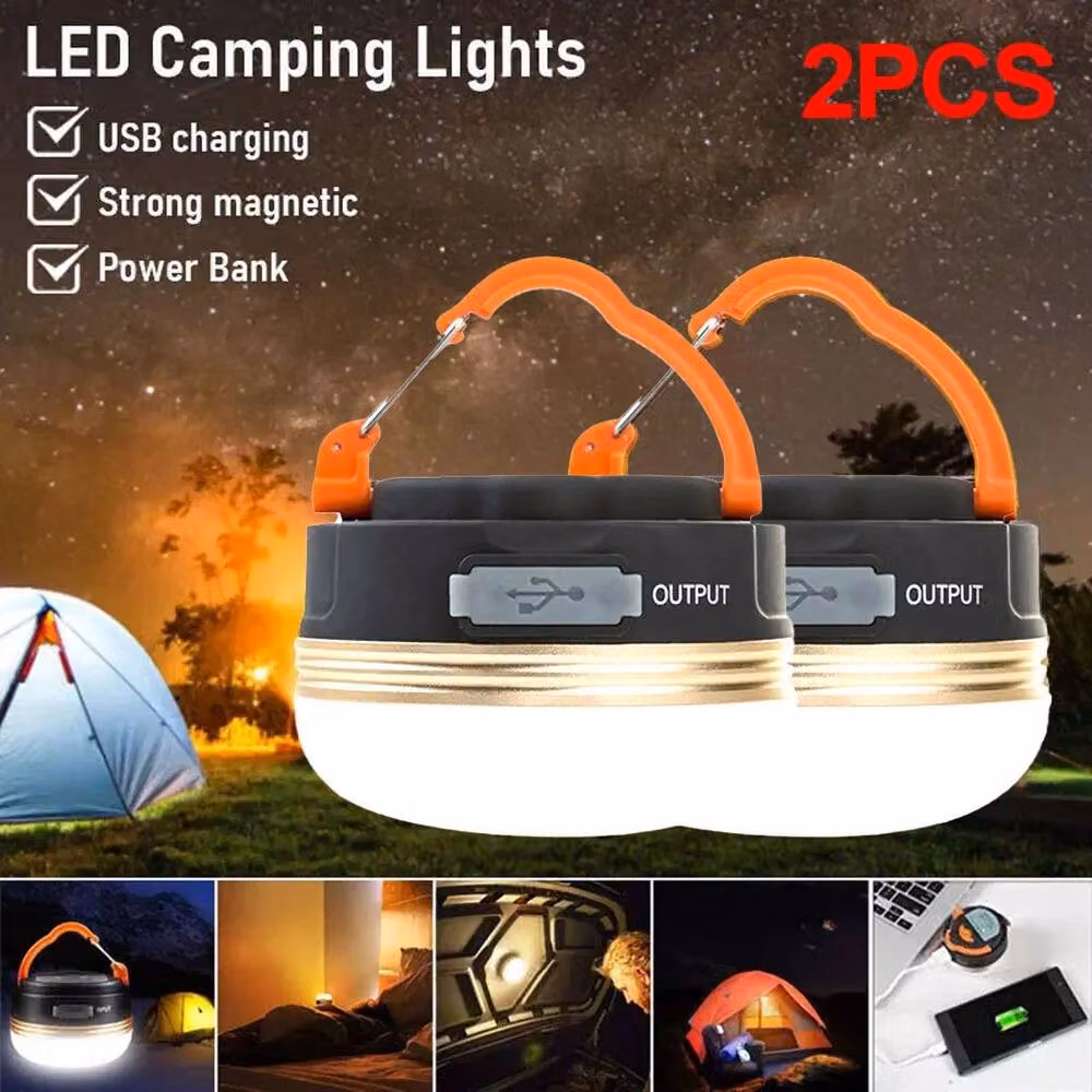 SPETLEK 2 Pack Dimmable USB Rechargeable LED Camping Globe Lights in White – 3